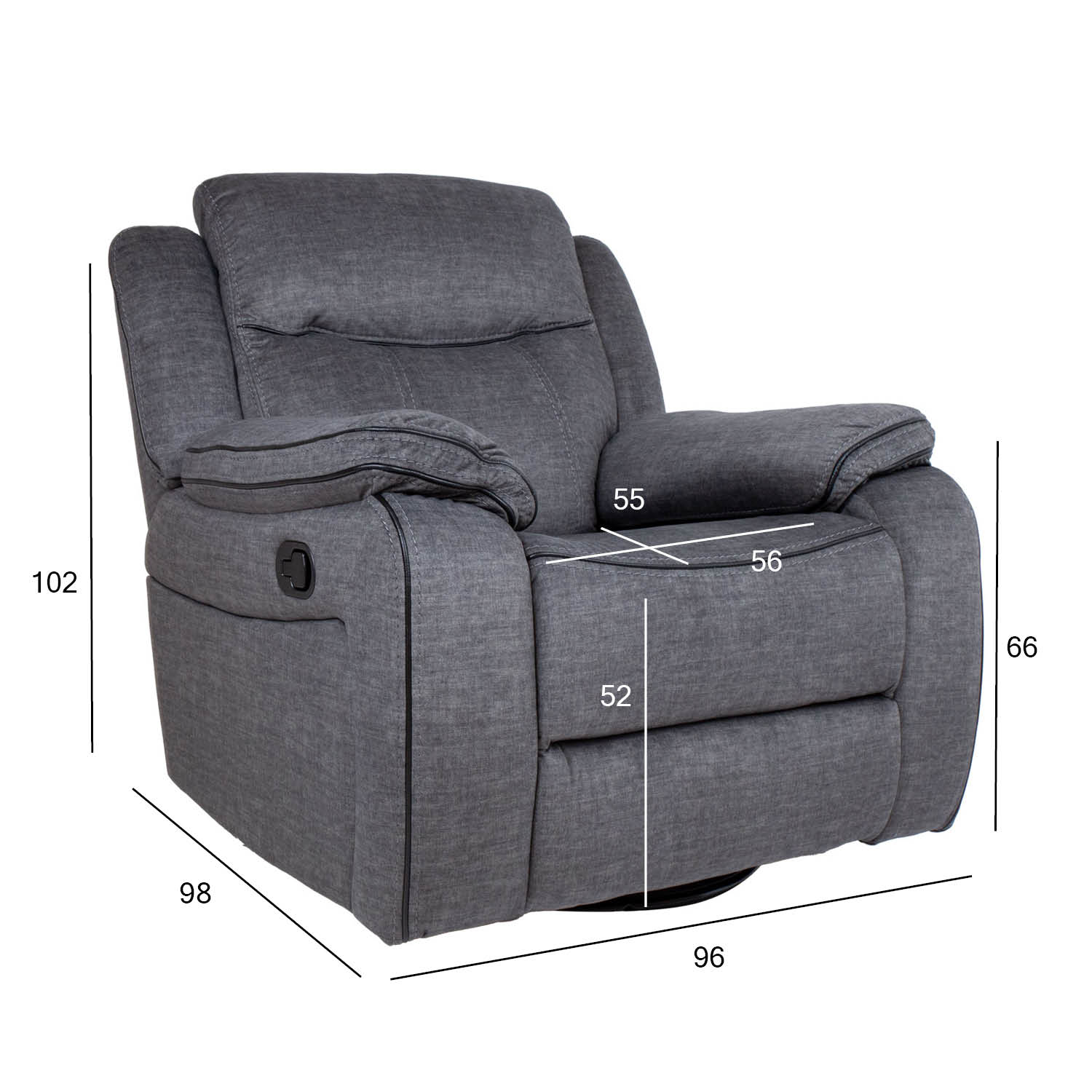 Tugitool GENTRY kiikuv ja pöörlev manuaalne recliner, hall - Image 7