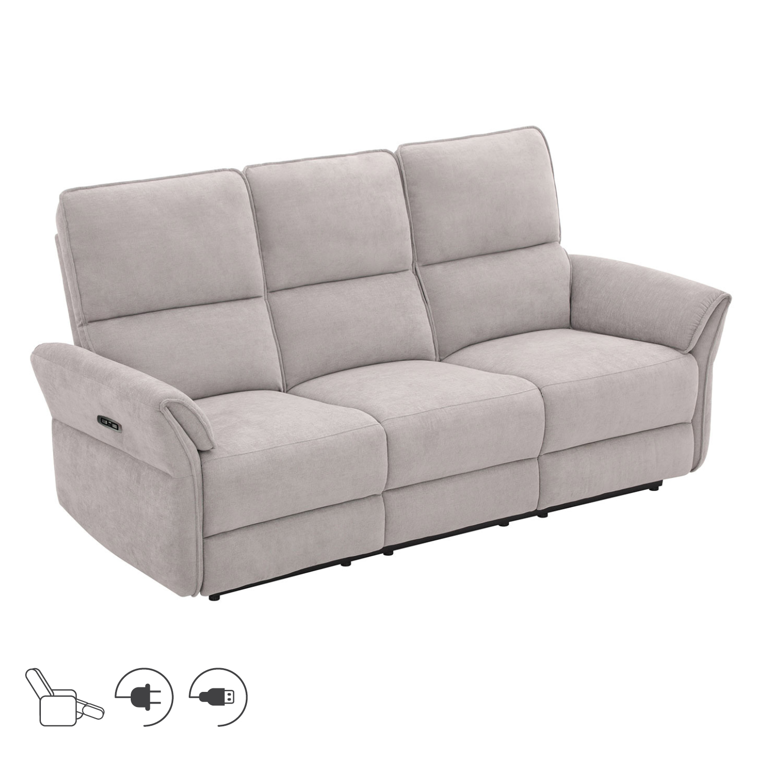 Diivan DAMIKA 3-kohaline elektriline recliner, hall