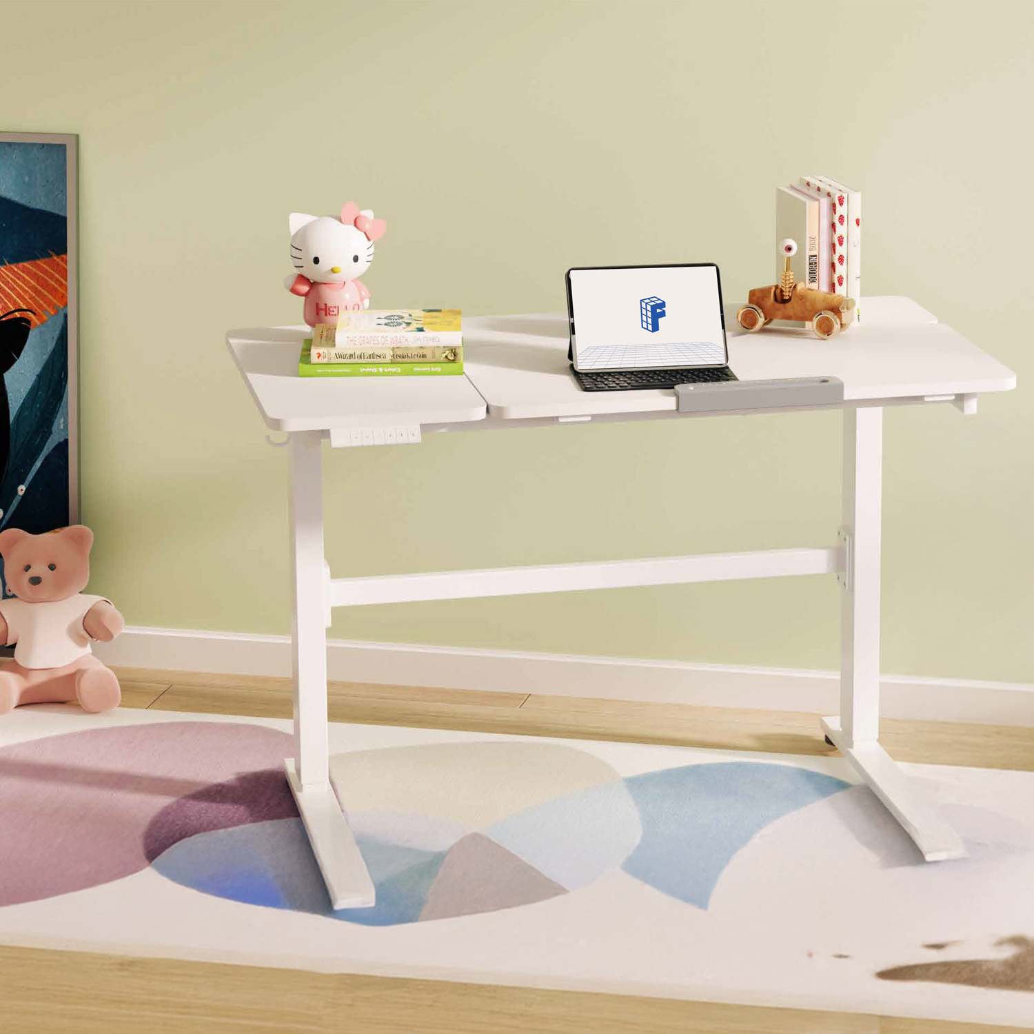 Laste töölaud ERGO KID 1-mootoriga 112x60xH56-80cm, valge - Image 6