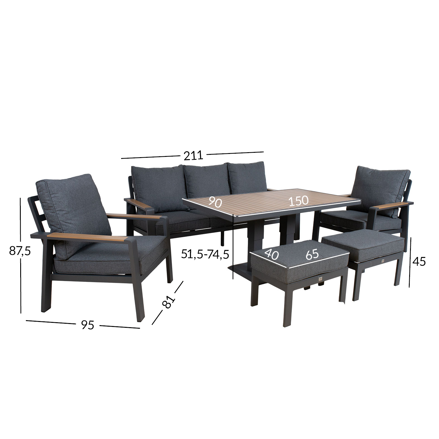Aiamööblikomplekt PARKER 6-osaline, hall - Image 7