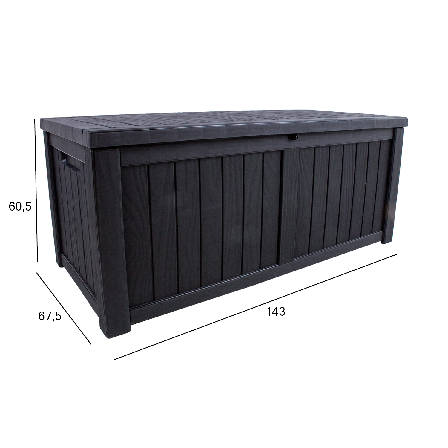 Säilituskast PRAIA 143x67,5x60,5cm/450L, must plastik