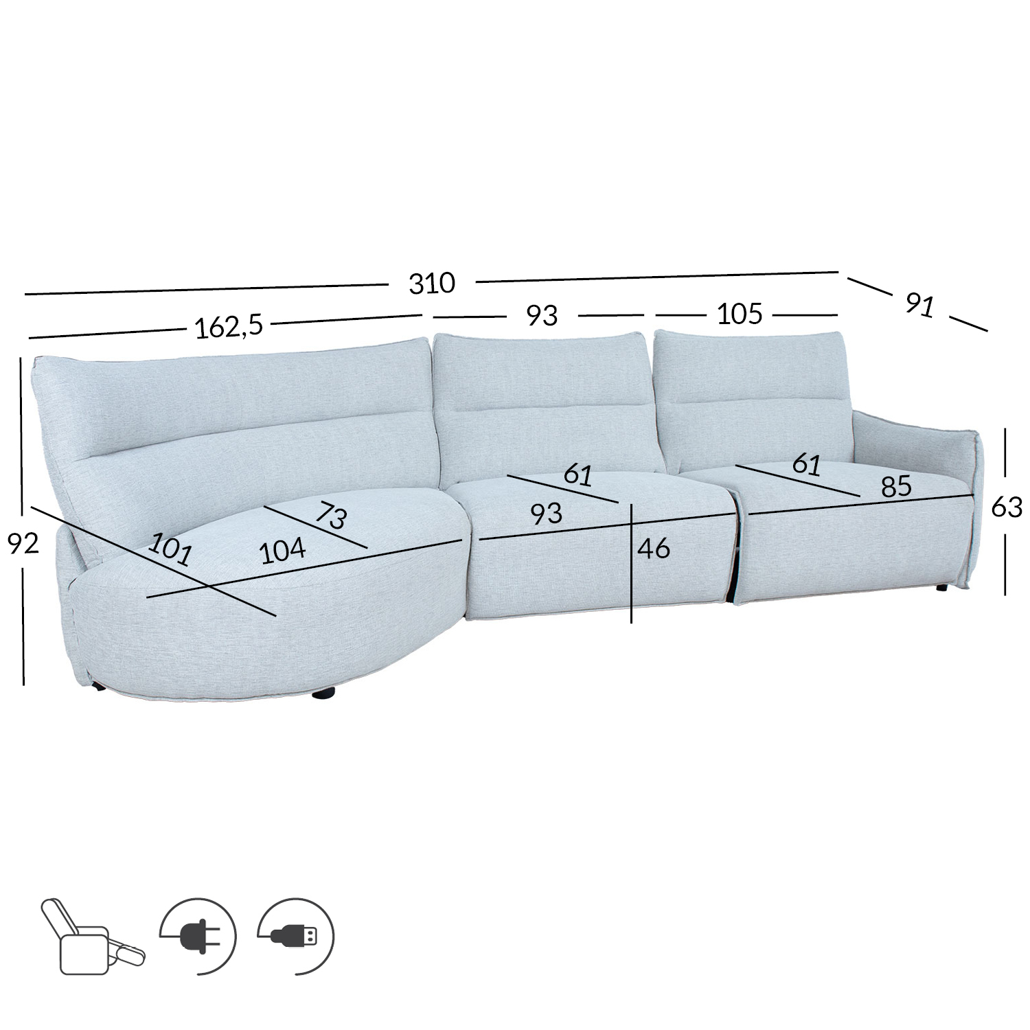 Nurgadiivan CANNES VN_elektriline reclin - Image 6