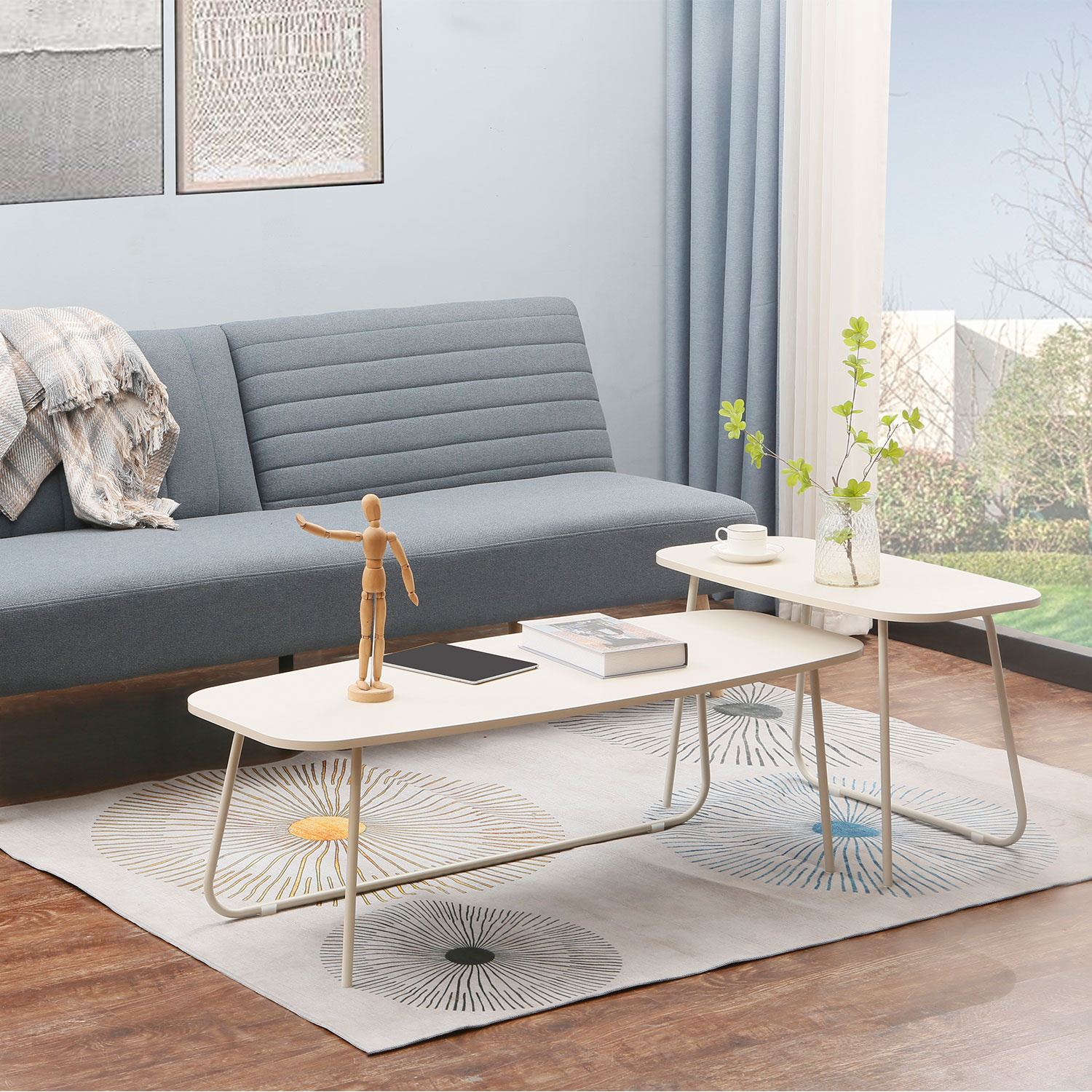 Diivanilaud DUO 2tk 120x48xH40cm, 75x40xH48cm, hele puit/beež - Image 4