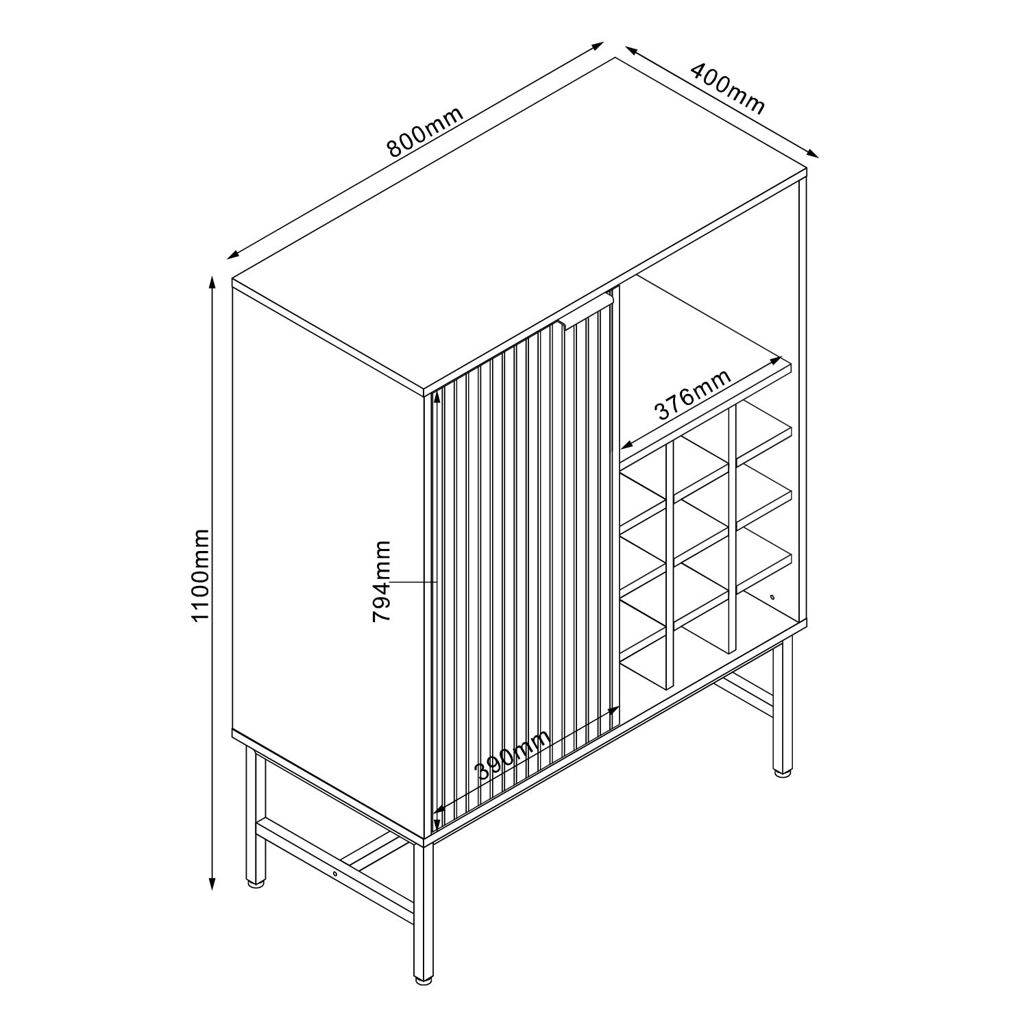 Kapp HELVE veiniriiuliga 80x40xH110cm, melamiin - Image 4
