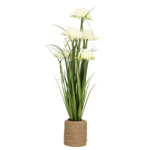 Kunstlill IN GARDEN H70cm, valge krüsanteem, rohukõrred potis
