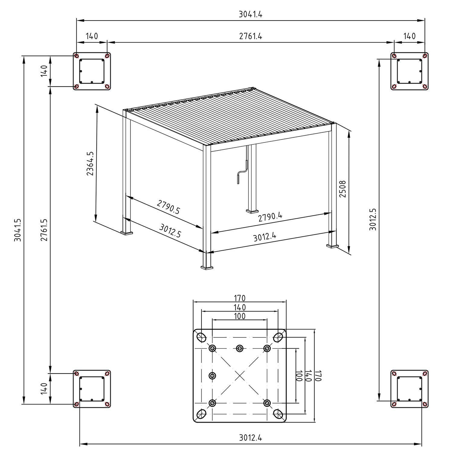 Varikatus MIRADOR-111 3x3m textilene seintega, tumehall - Image 5