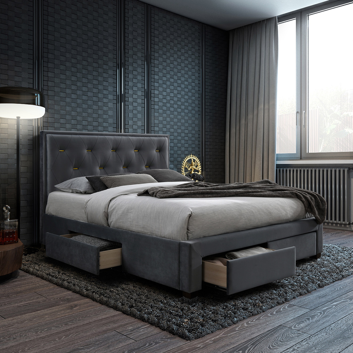 Voodi GLOSSY 160x200cm, madratsiga HARMONY DELUX, hall